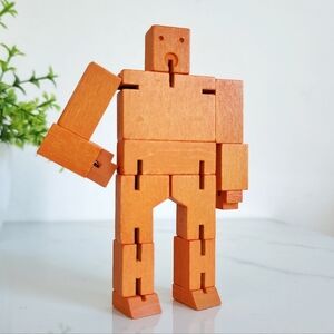 🟧 Cubebot Wooden Robot Micro Toy Orange 2012 Areaware Articulated Puzzle Figure